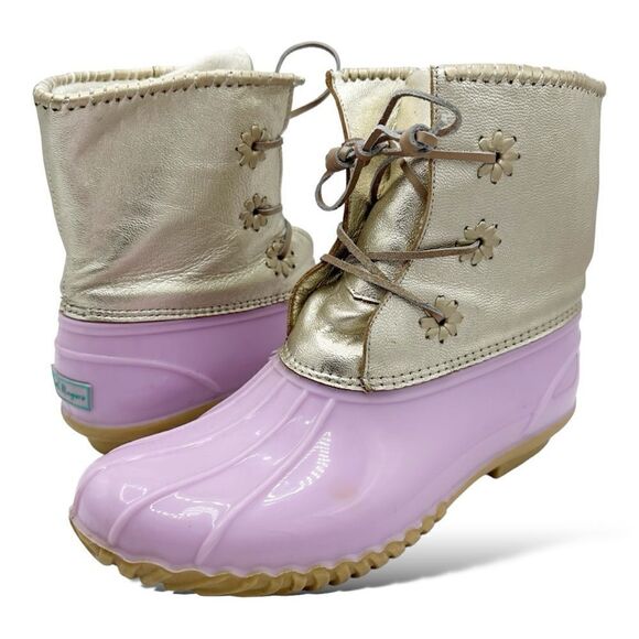 Jack Rogers Waterproof Chloe Lavender and Metallic Gold Duck Rain Boots Sz 11‎ - Picture 2 of 16